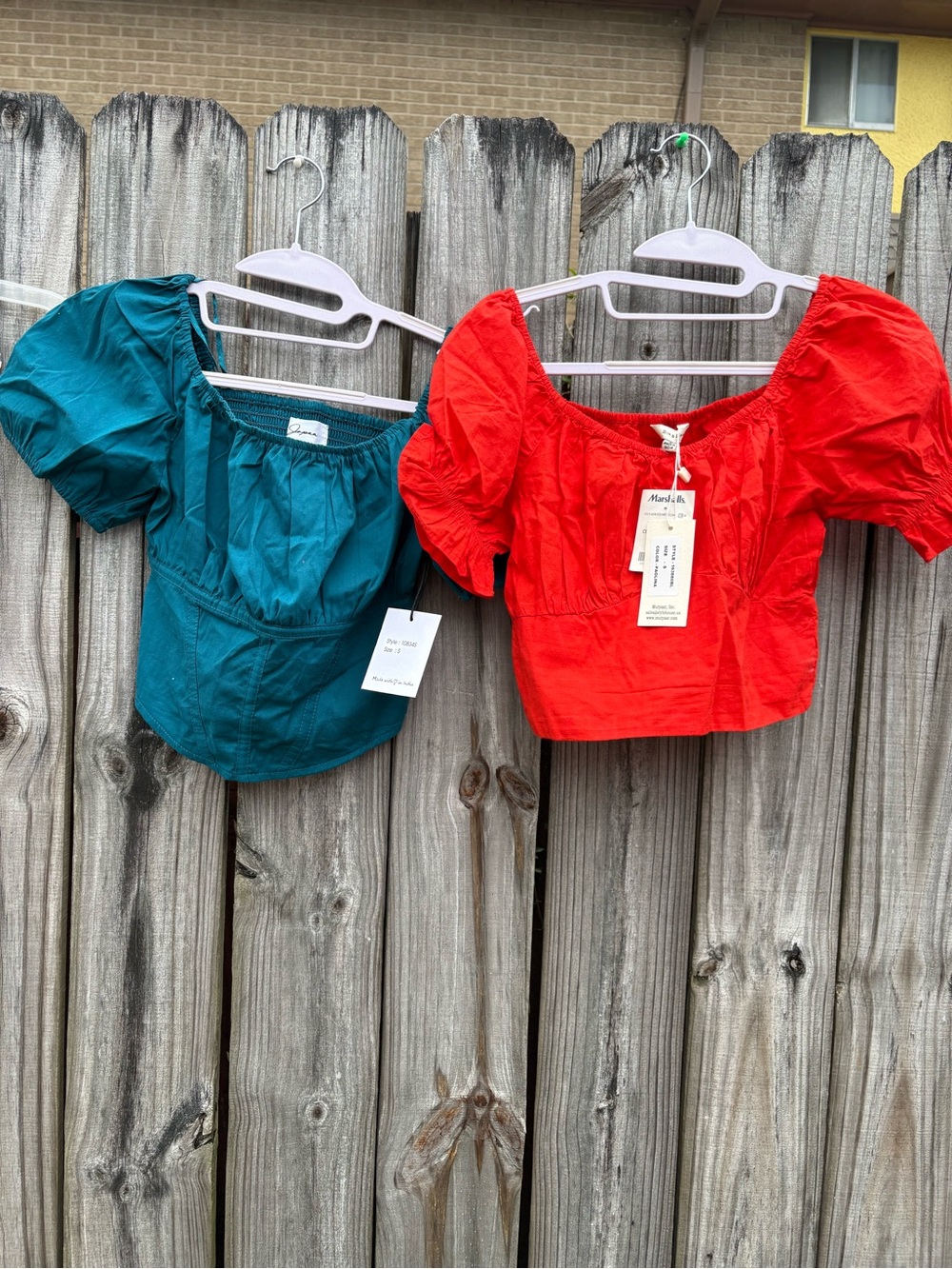 Two Piece Bundle - Women’s Puff-Sleeve Square Neck Top - Teal & Red